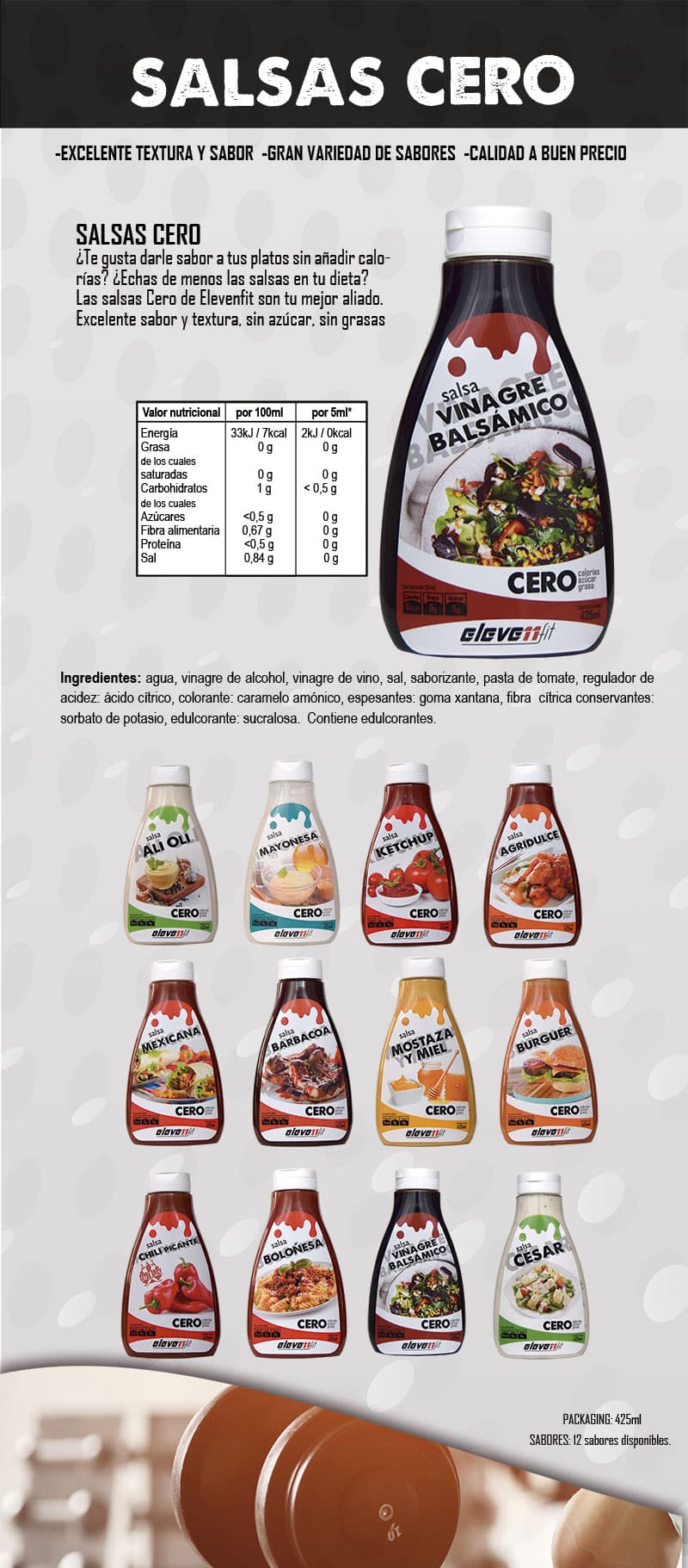 Elevenfit Salsa Vinagre Balsámico 425 Ml - Imagen 2